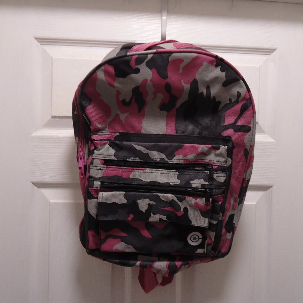 TCC pink/gray camo design school bag backpack 16" multi-zipper